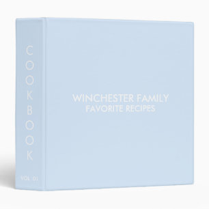 Minimalist light blue family recipes cookbook binder