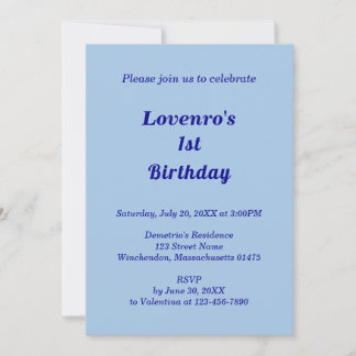 Minimalist Light Blue Kids Birthday Invitation