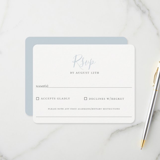 Minimalist Light Blue Wedding RSVP  Card (Front/Back In Situ)