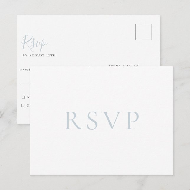 Minimalist Light Blue Wedding RSVP Postcard (Front/Back)