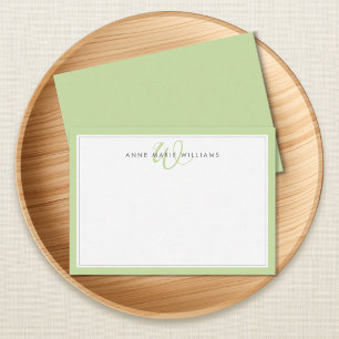 Minimalist Light Green Two Border Monogram Card