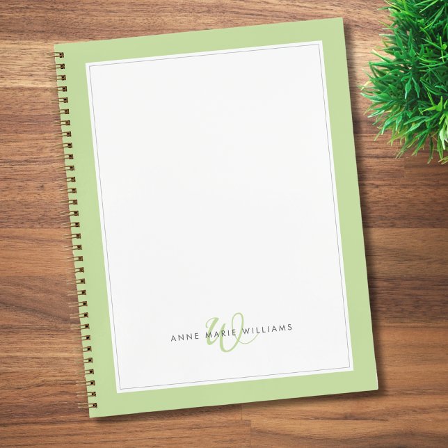 Minimalist Light Green Two Border Monogram  Notebook (Creator Uploaded)