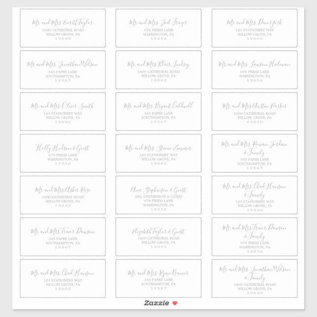 Minimalist Light Grey Wedding Guest Address Labels (Sheet)