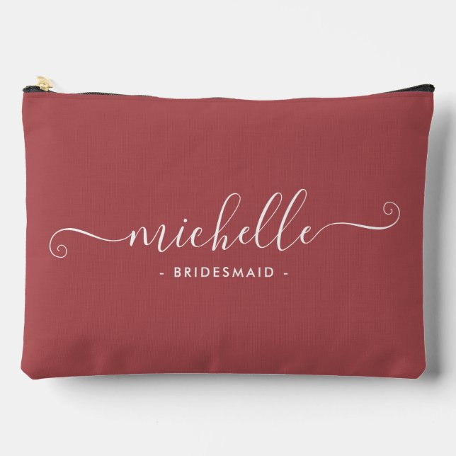 Minimalist Light Maroon Personalized Bridesmaid Accessory Pouch (Front)