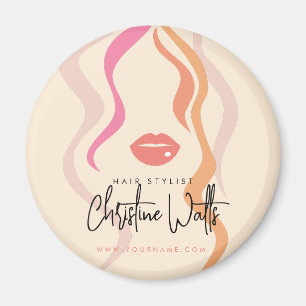 Minimalist Light Peach Hairstylist Wavy Hair Cute Magnet