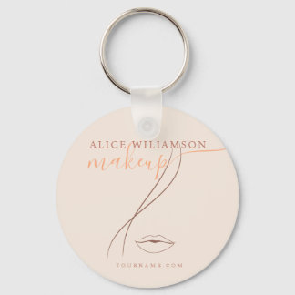 Minimalist Light Peach Makeup Artist Line Art Chic Keychain