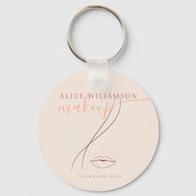 Minimalist Light Peach Makeup Artist Line Art Chic Keychain (Front)