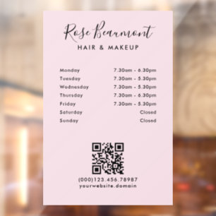 Minimalist Light Pink Business Hours Window Cling
