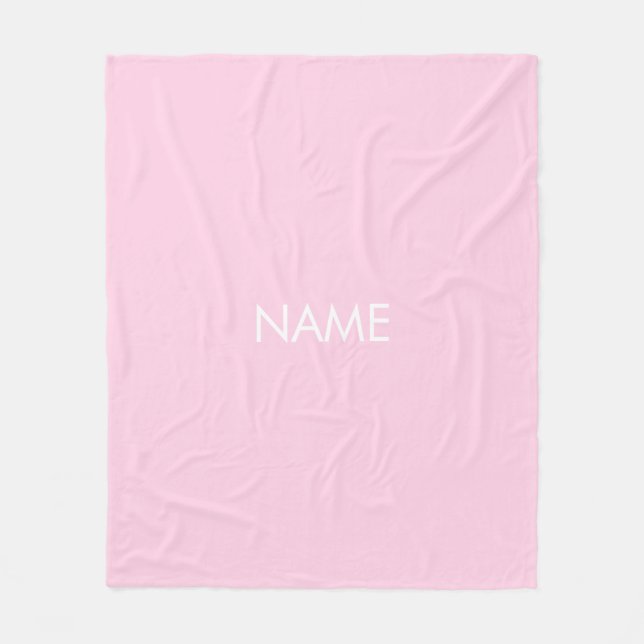 Minimalist light pink plain custom name monogram fleece blanket (Front)