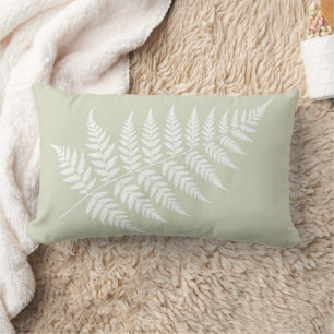 Minimalist Light Sage Green White Fern Silhouette Lumbar Pillow
