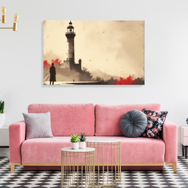 Minimalist Lighthouse Canvas with Red Accents (Insitu(LivingRoom))