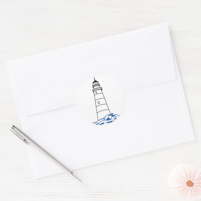Minimalist Lighthouse Wedding  Classic Round Classic Round Sticker (Envelope)
