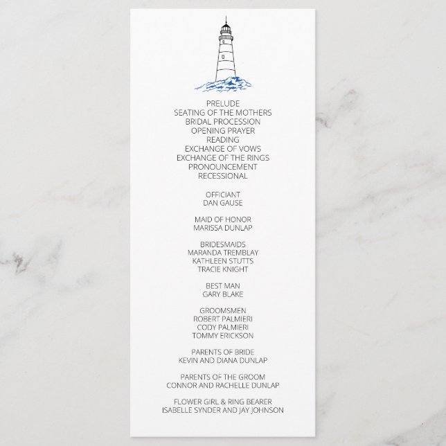 Minimalist Lighthouse Wedding Program (Front)