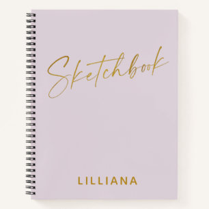 Minimalist Lilac and Gold Personalized Sketchbook Notebook