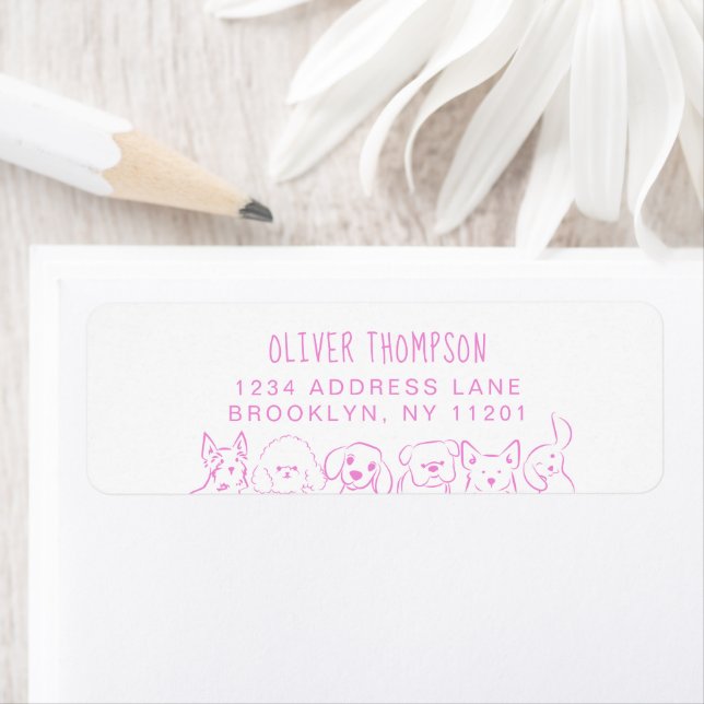 Minimalist Lilac Cute Dogs Sketch Return Address (Insitu)