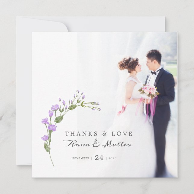 Minimalist lilac floral  Wedding Thank You Card (Front)