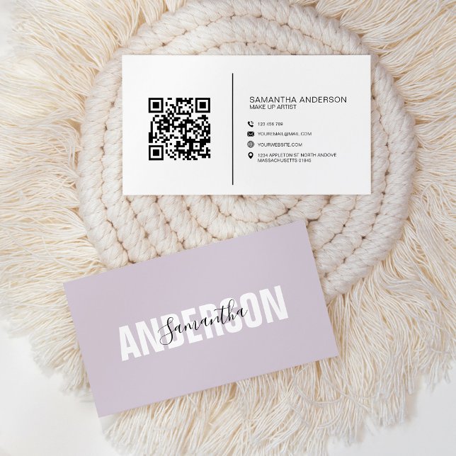  Minimalist Lilac Lavender QR Code Modern Business Card (Creator Uploaded)