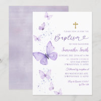 Minimalist Lilac Purple Butterfly Girl Baptism