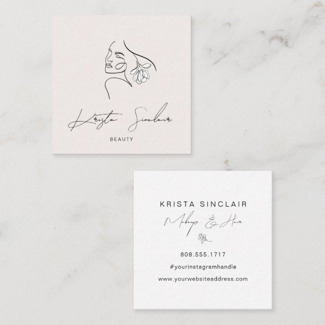 Minimalist Line Art Abstract Logo Square Business Card (Front/Back)