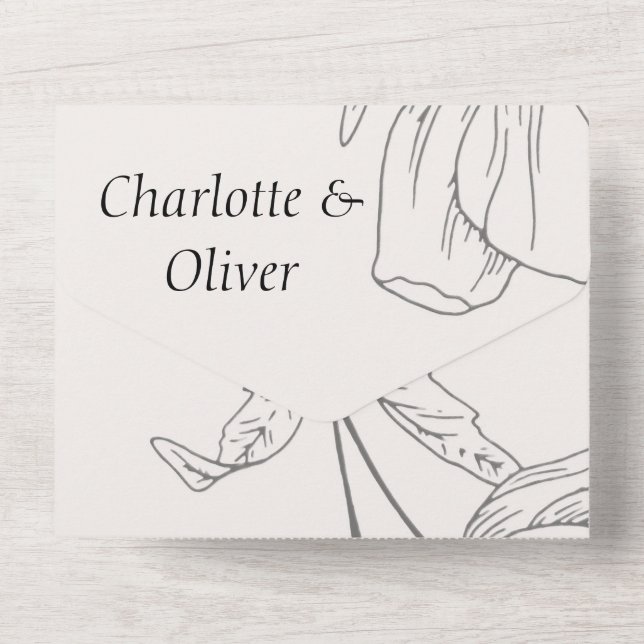 Minimalist Line Art All In One Wedding Invitations (Back)
