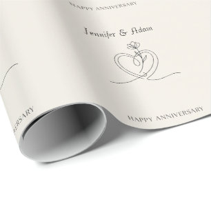 Minimalist Line Art Anniversary Design with Heart Wrapping Paper