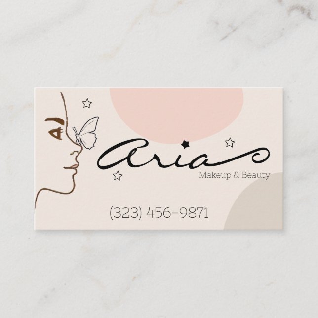 Minimalist Line Art Butterfly Makeup Artist Business Card (Front)