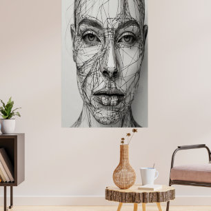 Minimalist Line Art Canvas   Abstract Human Face  Poster