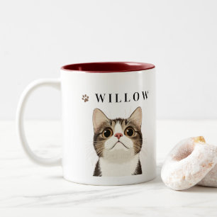 Minimalist Line Art Cat Lover Coffee Mug" Two-Tone Coffee Mug
