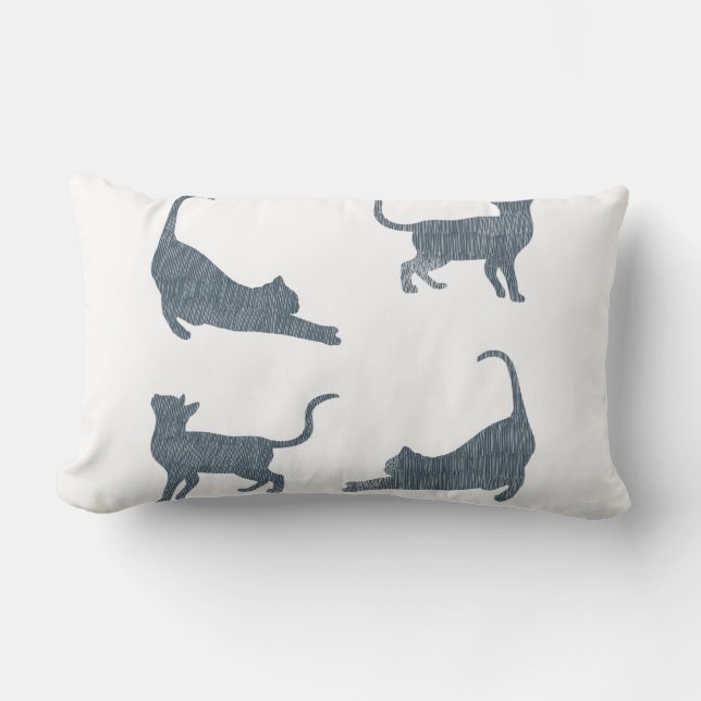 Minimalist Line Art Cats Textured Silhouette Lumbar Pillow (Front)