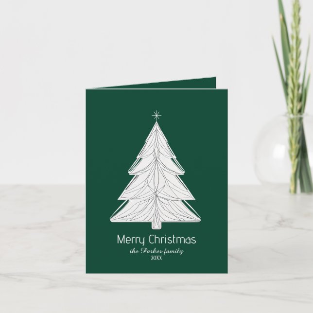 Minimalist Line-Art Christmas Tree with Geometric  Holiday Card (Front)