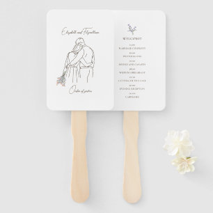 Minimalist Line Art Couple Hugging with Bouquet Hand Fan