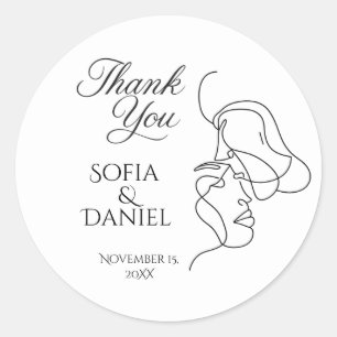 Minimalist Line Art Couple illustration  Wedding  Classic Round Sticker