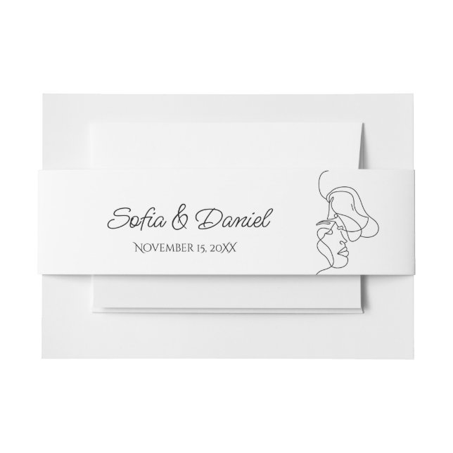 Minimalist Line Art Couple illustration  Wedding  Invitation Belly Band (Front Example)