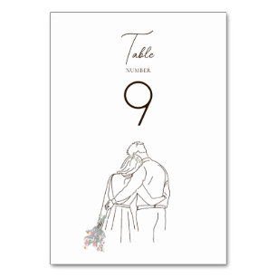 Minimalist Line Art Couple Walking Together Table Number