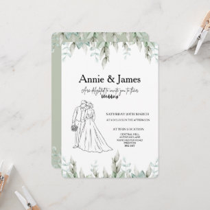 Minimalist Line Art Couple Wedding Invitation 
