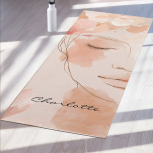 Minimalist Line Art Face Soft Blush Watercolor Yoga Mat
