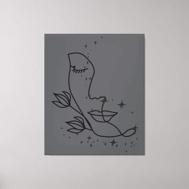 Minimalist Line Art Face with Stars | Elegant Femi Canvas Print (Front)
