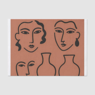 Minimalist Line Art Faces and Vases Terracotta Tissue Paper