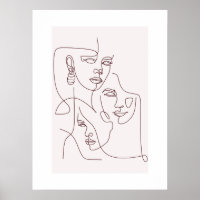 Minimalist Line Art Faces Poster | Abstract Boho W