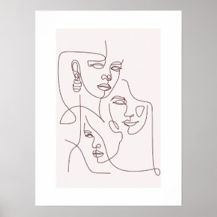 Minimalist Line Art Faces Poster Abstract Boho W