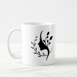 Minimalist Line Art Female Profile Botanical  Coffee Mug