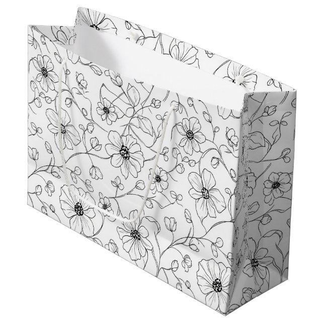Minimalist Line Art Floral Seamless Pattern (1) Large Gift Bag (Front Angled)