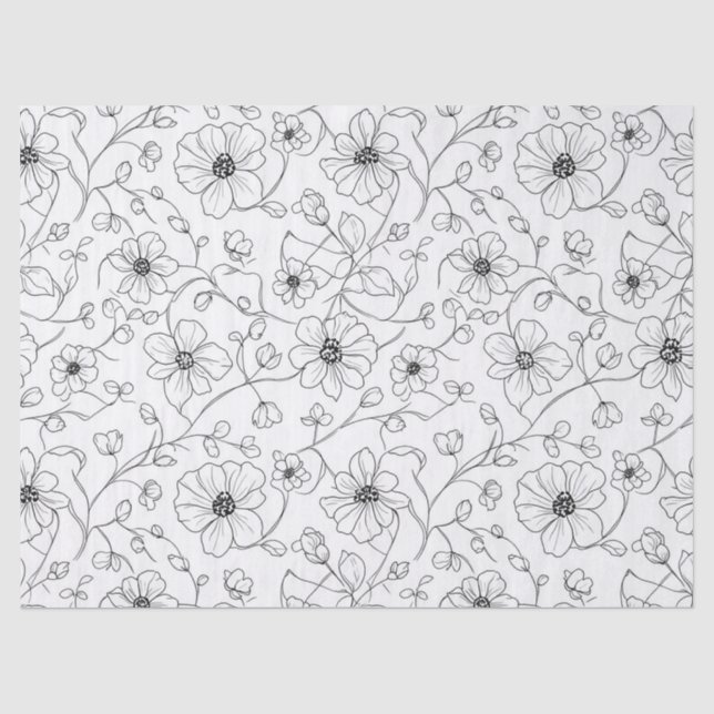 Minimalist Line Art Floral Seamless Pattern (1) Tissue Paper (Front)
