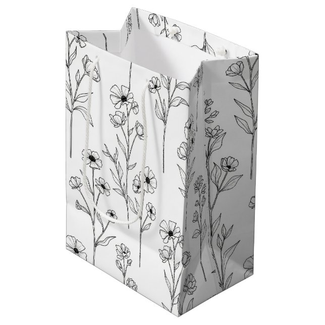 Minimalist Line Art Floral Seamless Pattern (2) Medium Gift Bag (Front Angled)