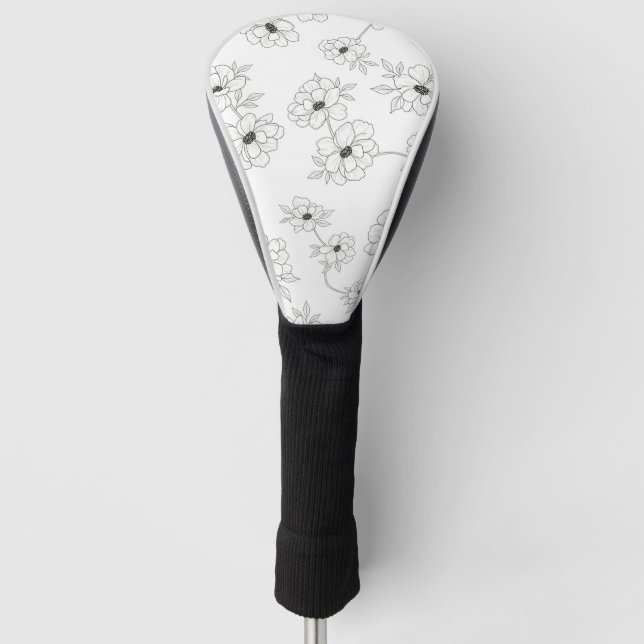 Minimalist Line Art Floral Seamless Pattern (3) Golf Head Cover (Front)
