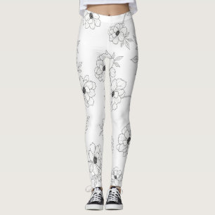 Minimalist Line Art Floral Seamless Pattern (3) Leggings