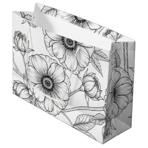 Minimalist Line Art Floral Seamless Pattern (4) Large Gift Bag