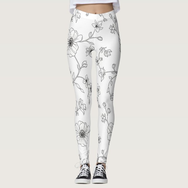 Minimalist Line Art Floral Seamless Pattern (4) Leggings (Front)