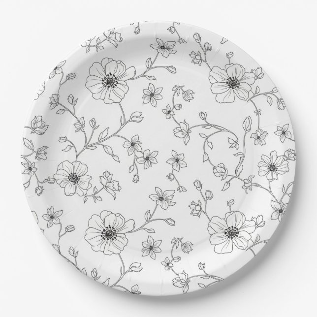 Minimalist Line Art Floral Seamless Pattern (4) Paper Plate (Front)