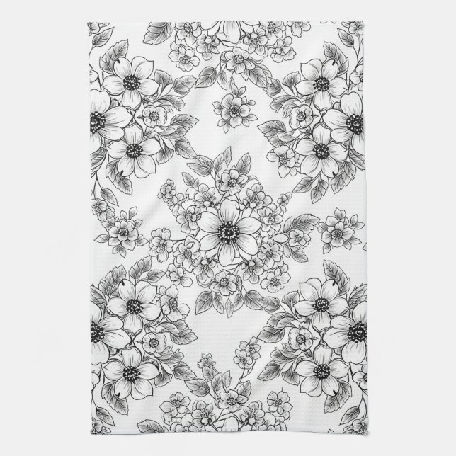 Minimalist Line Art Floral Seamless Pattern (5) Kitchen Towel (Vertical)
